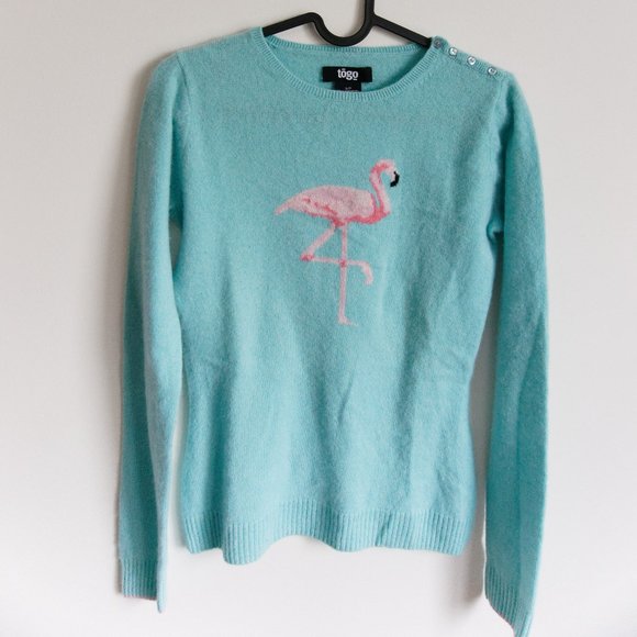 TOGO Cashmere Turquoise Flamingo Sweater - Picture 1 of 5